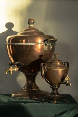 Lot 67 - Two Victorian copper samovars, highest 42cm