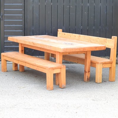 Lot 449 - A large pine dining table, 226cm wide,...