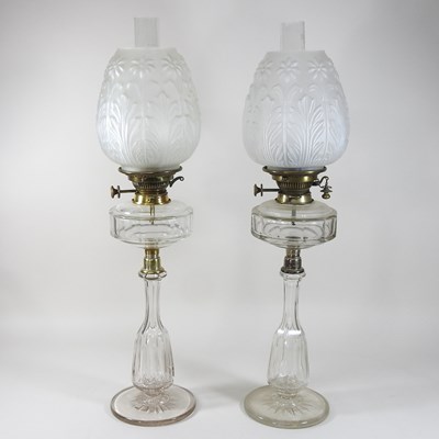 Lot 139 - A pair of early 20th century cut glass oil lamps