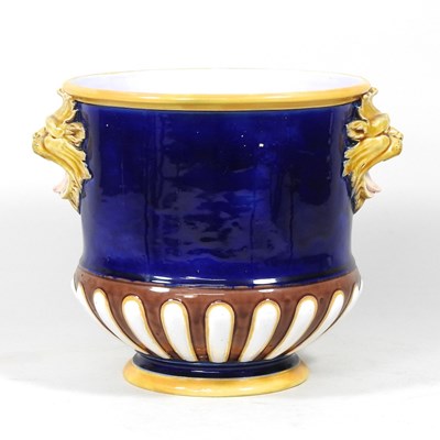 Lot 163 - A 19th century Mintons majolica blue glazed...