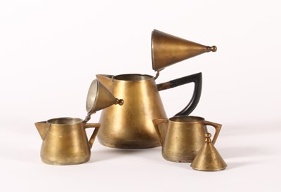 Lot 33 - An Art Deco brass three piece tea set, 1930s,...