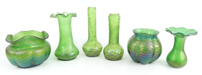 Lot 170 - A collection of six Loetz style Art Nouveau...