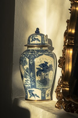Lot 526 - A Chinese blue and white temple jar and cover,...