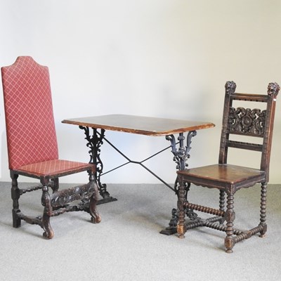 Lot 166 - A pub table, on a cast iron base, together...