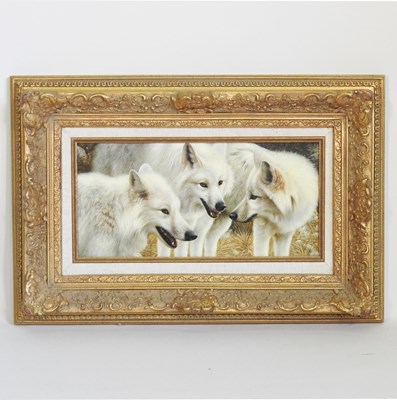 Lot 126 - English school, 20th century, three wolves,...