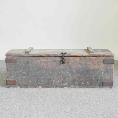 Lot 154 - An early 20th century wooden tool box, 93cm wide