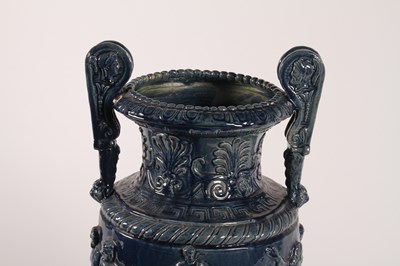 Lot 19 - A large blue glazed majolica urn, 19th century,...