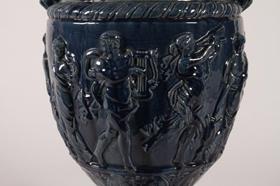 Lot 19 - A large blue glazed majolica urn, 19th century,...