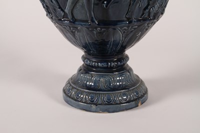 Lot 19 - A large blue glazed majolica urn, 19th century,...