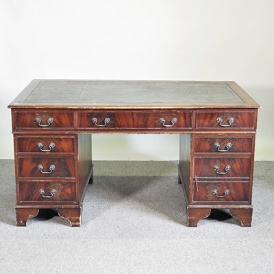 Lot 466 - A large reproduction pedestal desk, on bracket...