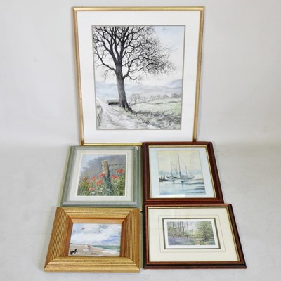 Lot 202 - T Van Ewyk, contemporary landscape with a tree,...