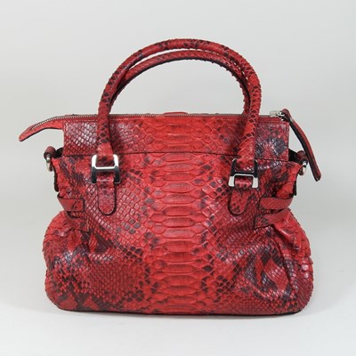 Lot 74 - A De Nicola red python skin handbag