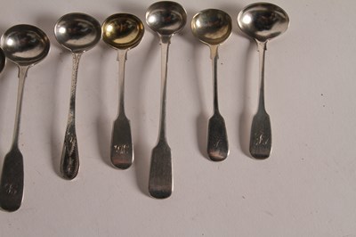Lot 139 - A collection of nine silver salt spoons, to...