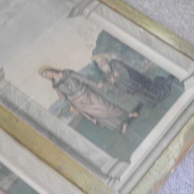 Lot 419 - A large triptych Christ on the cross, 86 x...
