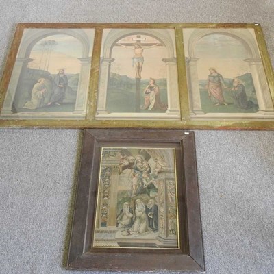 Lot 419 - A large triptych Christ on the cross, 86 x...