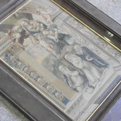Lot 419 - A large triptych Christ on the cross, 86 x...