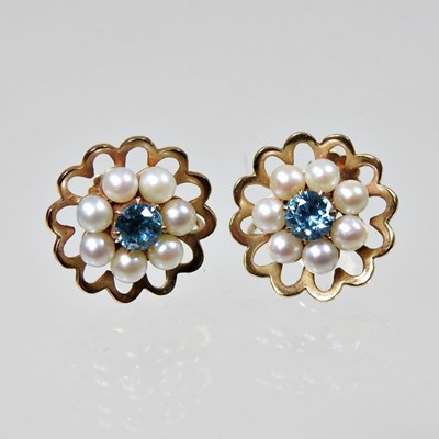 Lot 50 - A pair of 9 carat gold, cultured pearl cluster...