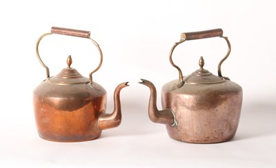 Lot 344 - Two Victorian copper range kettles, largest...