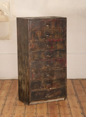 Lot 13 - An industrial painted narrow chest of drawers,...