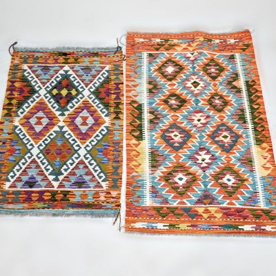 Lot 137 - A Persian kilim, with rows of lozenges, 124 x...
