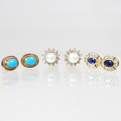 Lot 463 - A pair of turquoise stud earrings, of oval...
