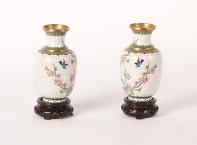Lot 251 - A pair of Chinese cloisonné vases, each with...