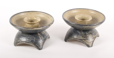 Lot 51 - A pair of blue glazed studio pottery table...