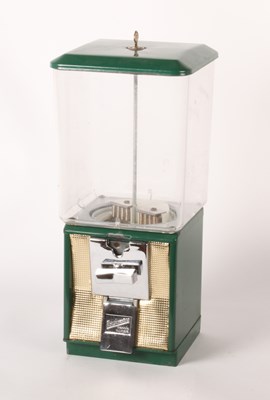 Lot 342 - A green metal vending or gumball machine,...