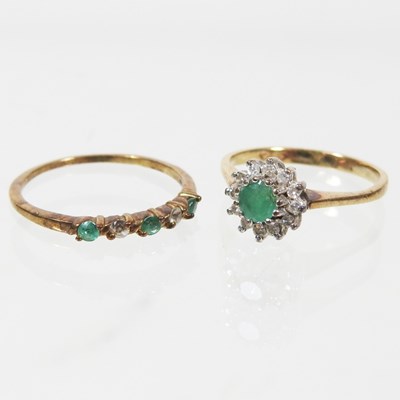 Lot 120 - A 9 carat gold, emerald and diamond cluster...
