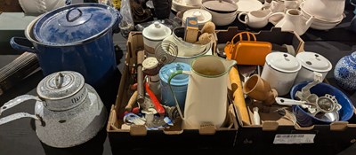 Lot 354 - A collection of vintage enamel kitchen wares