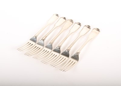 Lot 216 - A set of six silver crested dinner forks,...