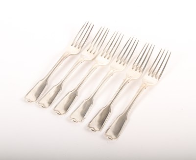 Lot 167 - A set of six crested silver dessert forks,...