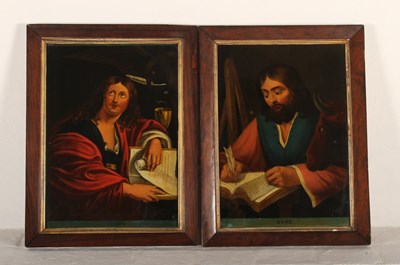 Lot 132 - A pair of Regency reverse glass mezzotints of...