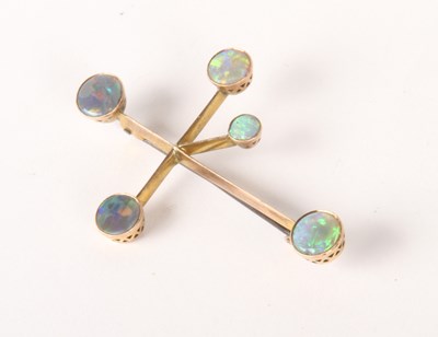 Lot 186 - A 9 carat gold opal cabochon brooch, of...