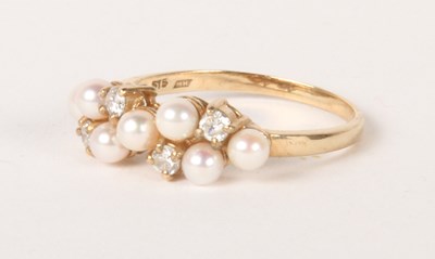 Lot 159 - A 9 carat gold diamond and seed pearl ring,...
