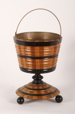 Lot 299 - A Dutch parquetry and ebonised peat bucket,...
