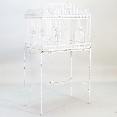 Lot 323 - A white painted bird cage, on stand