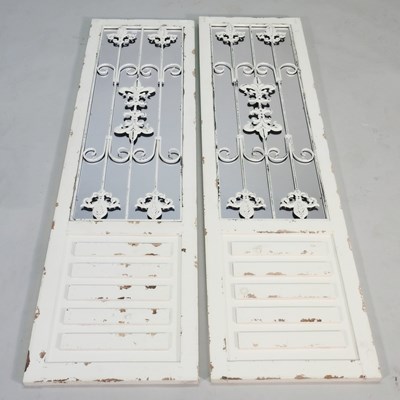 Lot 157 - A pair of rustic white painted shutter wall...