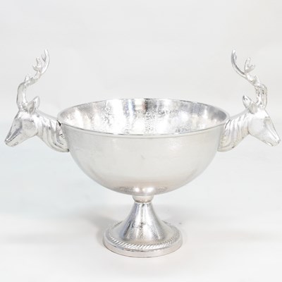Lot 118 - A large metal punch bowl, with stag head...