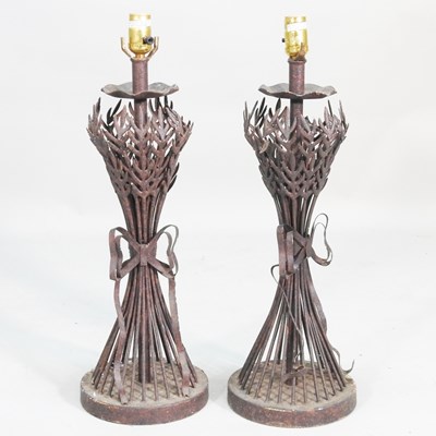 Lot 41 - A pair of rustic iron table lamp bases, 62cm...