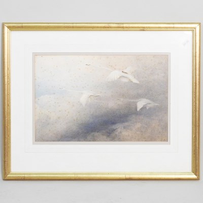 Lot 182 - English school, 19th century, swans in flight,...