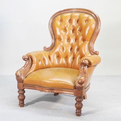 Lot 47 - A Victorian tan upholstered button back...
