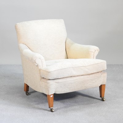 Lot 53 - An Edwardian cream upholstered armchair, on...