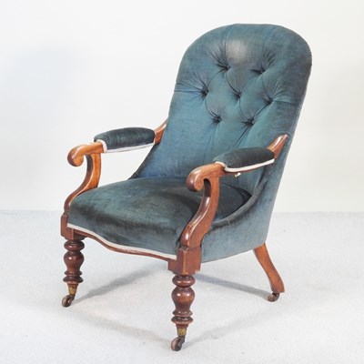 Lot 448 - A Victorian blue upholstered button back...