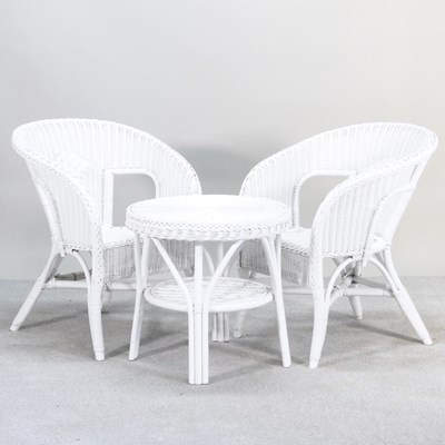Lot 220 - A white painted Lloyd Loom style table and a...