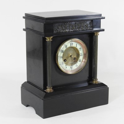 Lot 194 - A Victorian black slate clock, 32cm high, the...