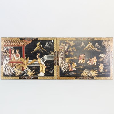 Lot 430 - A pair of Chinese lacquered panels, each...