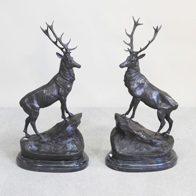 Lot 61 - After Jules Moigniez, a pair of modern bronze...