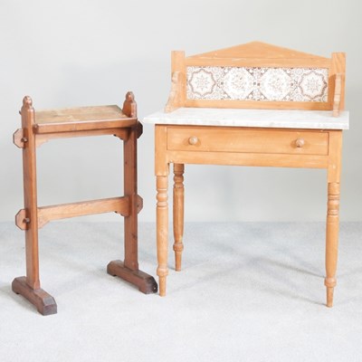 Lot 222 - An antique pine marble top washstand, together...
