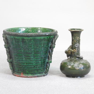 Lot 150 - A large Bretby style green glazed wine cooler,...